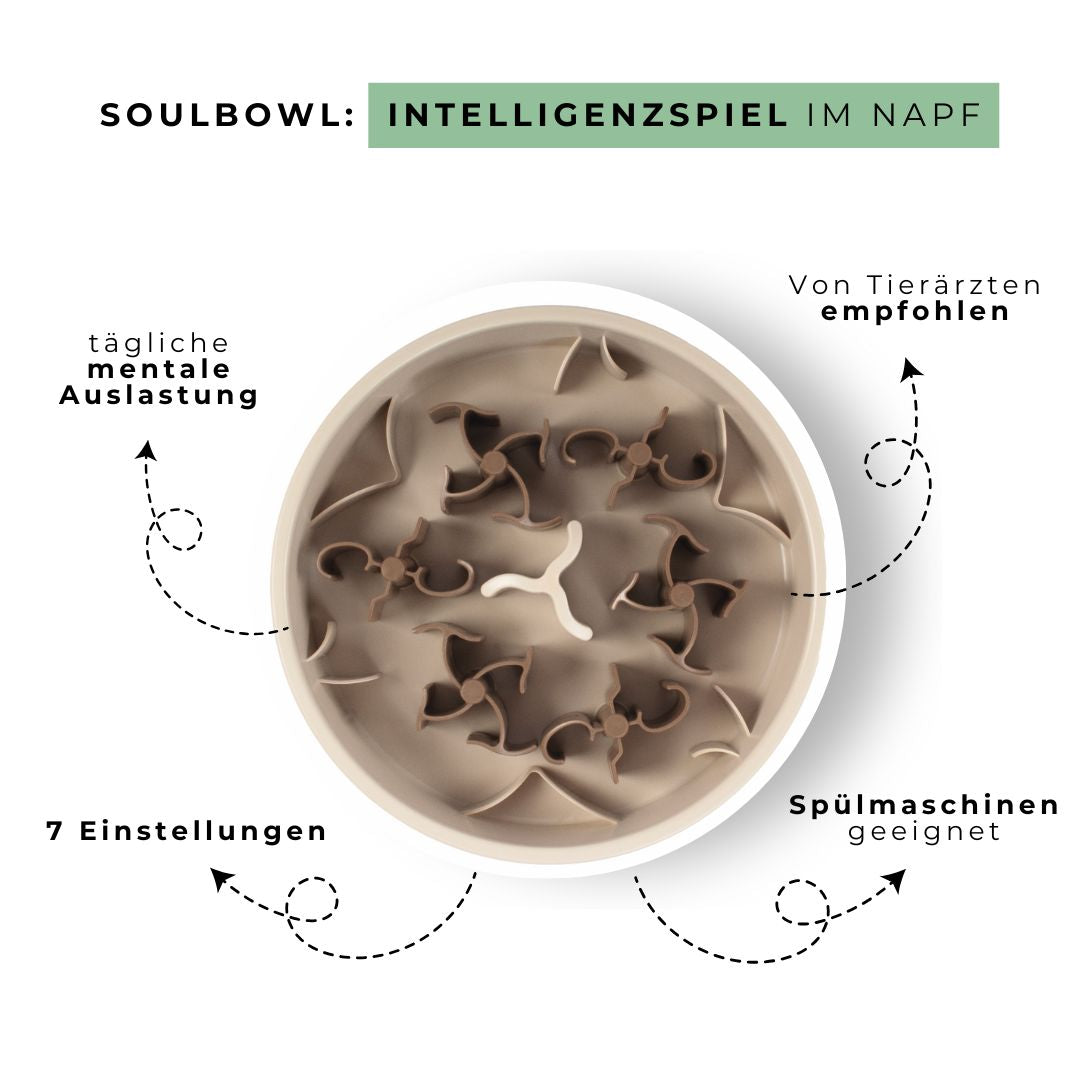 Intelligenzspiel trifft Napf: die spülmaschinengeeignete SoulBowl sorgt für tägliche mentale Auslastung deines Hundes, schon beim Füttern!